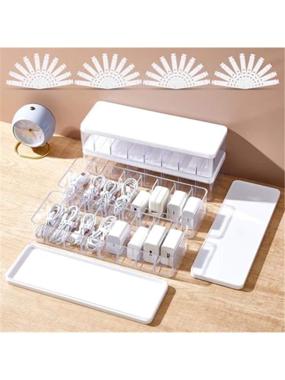 Cable Organizer Box Set 4Pack Cord Storage Container With Dividers Silicone Ties